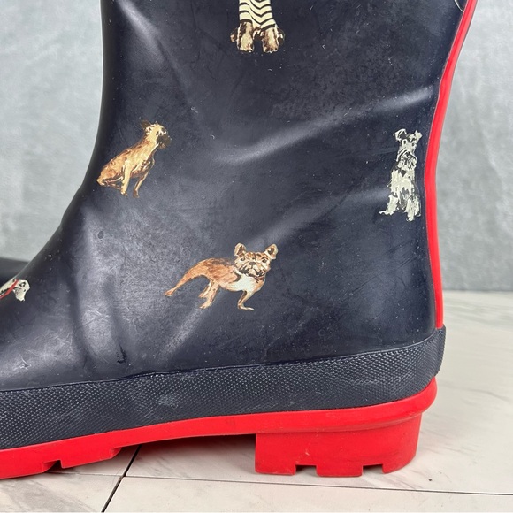 Joules Molly Dog Print Welly Rain Boots US Size 10 Slip On Galoshes Navy Blue - Picture 3 of 16